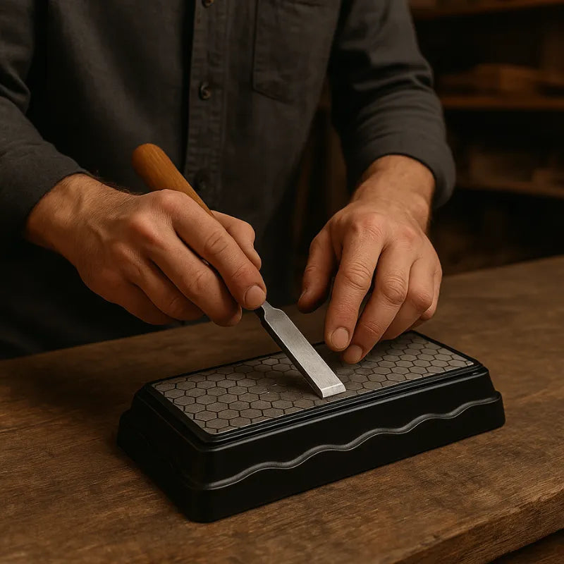 Pierre à aiguiser pour entretenir et affûter vos outils de sculpture en bois.