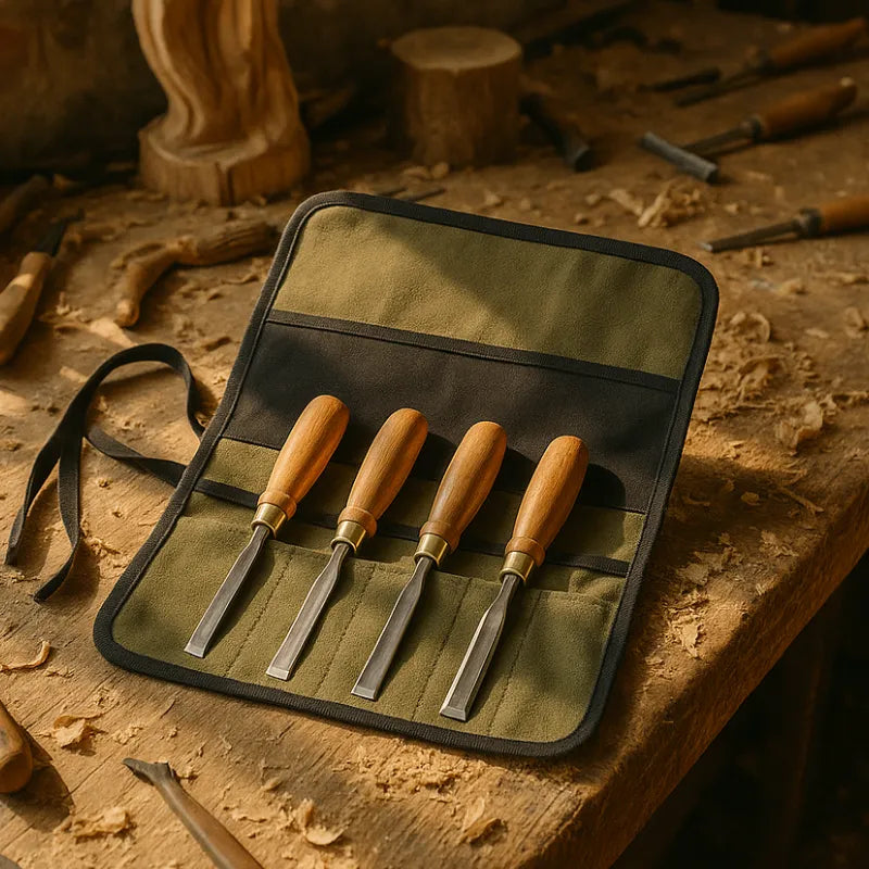 Trousse de rangement pratique pour organiser vos outils de sculpture sur bois.